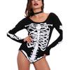Ladies Round Neck Skelton Printed Leotard Bodysuit Womens Long Sleeve Stretch Halloween Top X Large US 12-14 view 1