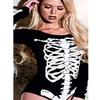 Ladies Round Neck Skelton Printed Leotard Bodysuit Womens Long Sleeve Stretch Halloween Top X Large US 12-14 view 2