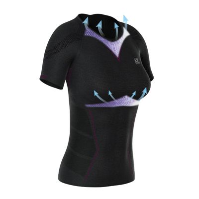 LP SUPPORT ARF2301Z Short Sleeve Workout Tops for Women, Gym, Yoga - Ultimate Comfort & Support (Dark Gray/Purple, XL)
