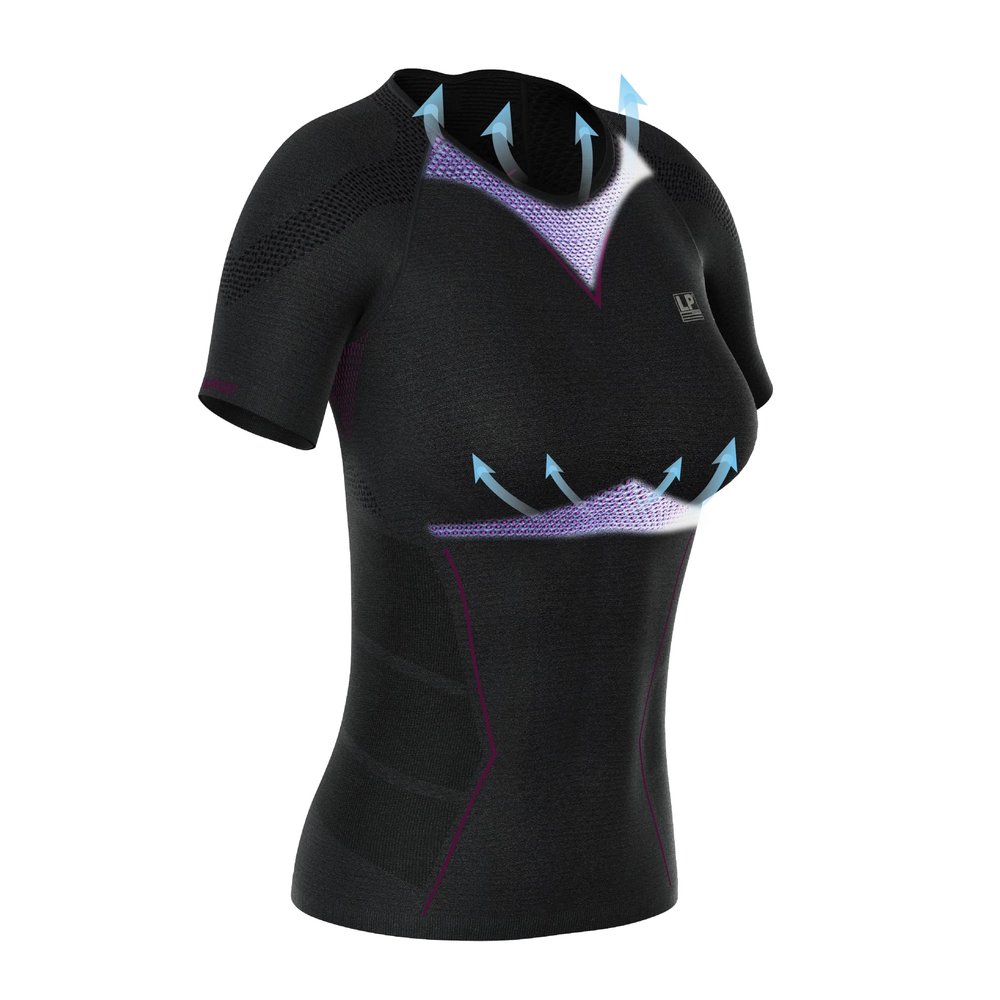 LP SUPPORT ARF2301Z Short Sleeve Workout Tops for Women, Gym, Yoga - Ultimate Comfort & Support (Dark Gray/Purple, XL)
