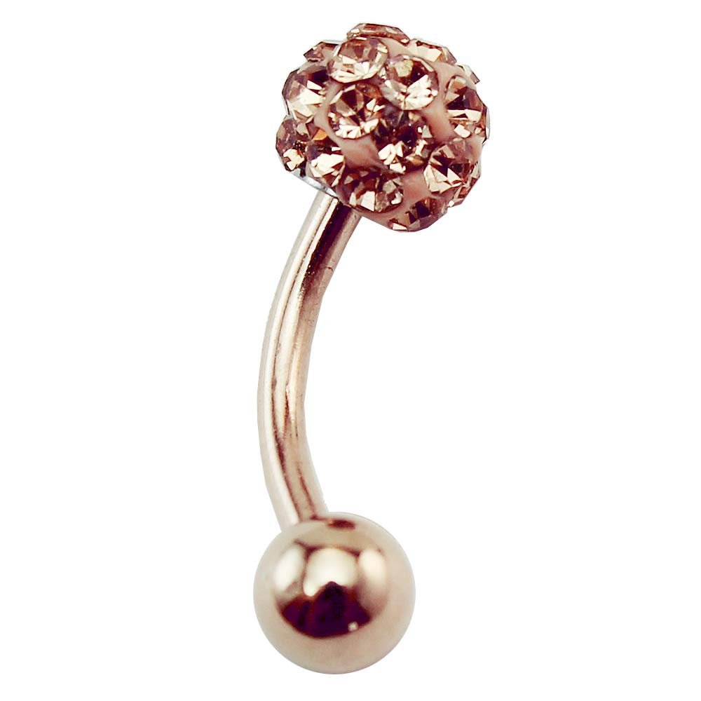 HiUnni 16g Rose Gold Curved Barbell, CZ Ferido Cartilage Earring, Rook Earring, Body Jewelry, Eyebrow Ring, 1pc (1/4 (6mm) Length, 3mm Ball end)