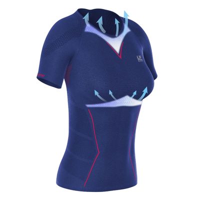LP SUPPORT ARF2301Z Short Sleeve Workout Tops for Women, Gym, Yoga - Ultimate Comfort & Support (Indigo/Magenta, S)