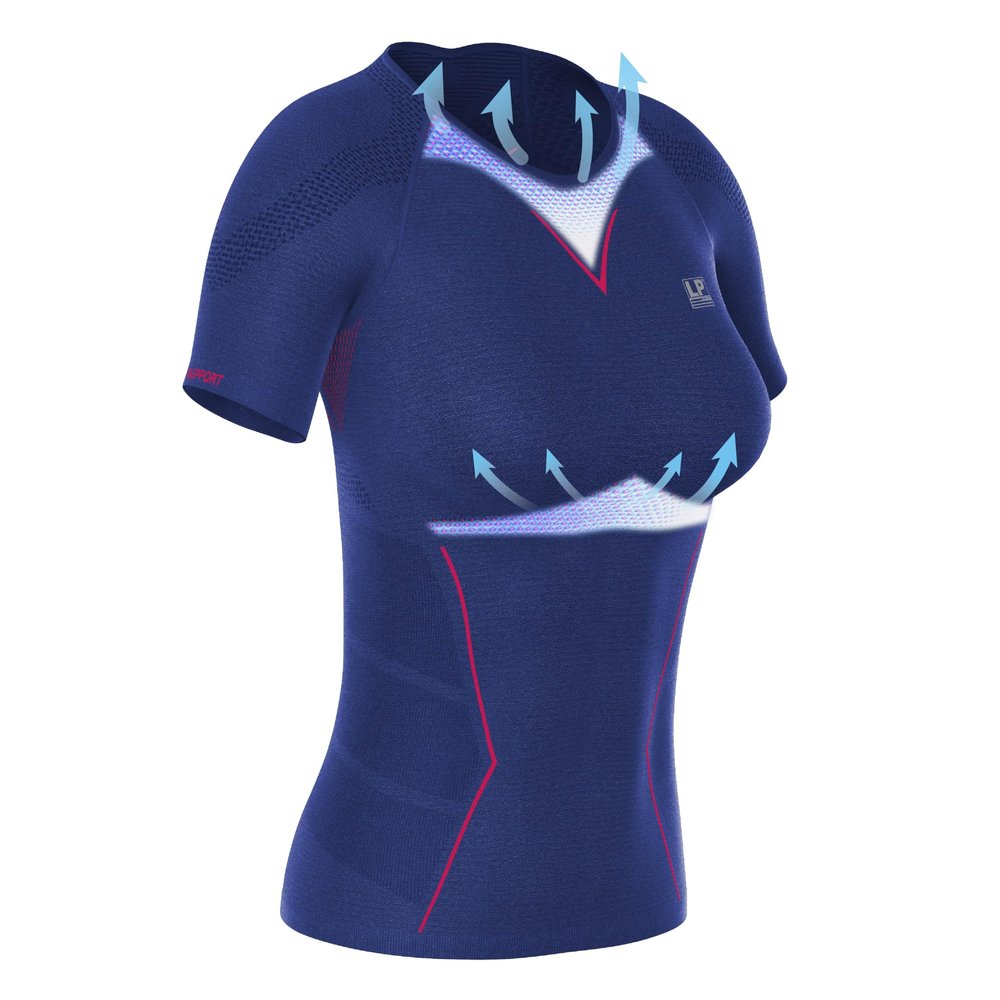 LP SUPPORT ARF2301Z Short Sleeve Workout Tops for Women, Gym, Yoga - Ultimate Comfort & Support (Indigo/Magenta, S)