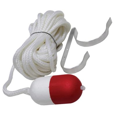 12.50" White and Red Standard Rescue Throw Line and Buoy 60' Rope