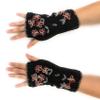 Ella Sussman Hand Knit Fingerless Embroidered Flower Winter Wool Texting Gloves Mittens Warm Fleece Lined (Black) view 1