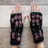 Ella Sussman Hand Knit Fingerless Embroidered Flower Winter Wool Texting Gloves Mittens Warm Fleece Lined (Black) view 3