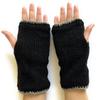 Ella Sussman Hand Knit Fingerless Embroidered Flower Winter Wool Texting Gloves Mittens Warm Fleece Lined (Black) view 4