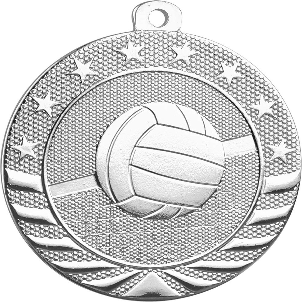 Express Medals Die-Stamped Solid Medal Award Medallion with a Detailed Bright Silver Finish, and a Traditional Red White and Blue Neck Ribbon and Easy Attach Clip.