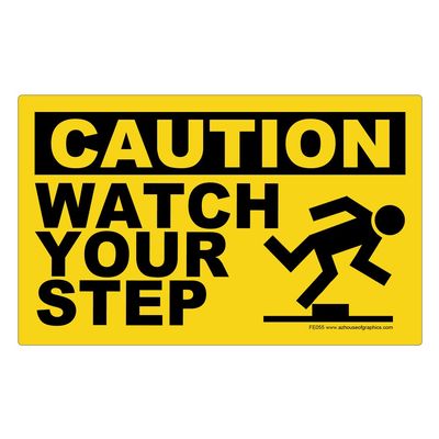 Caution Watch Your Step Stickers - Small 2.5 in x 1.5 in - 100 Pack