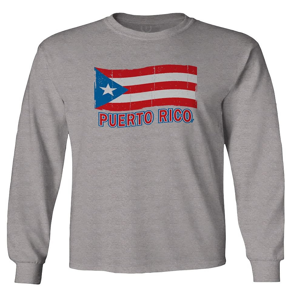 0037 Bandera Puerto Rico Flag Boricua Puerto Rican Nuyorican Pride Men's Long Sleeve t Shirt (Light Gray 2X Large)