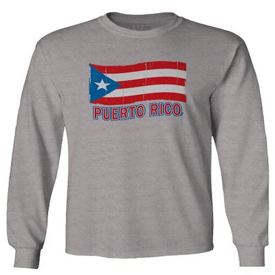 0037 Bandera Puerto Rico Flag Boricua Puerto Rican Nuyorican Pride Men's Long Sleeve t Shirt (Light Gray Medium)