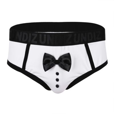 ACSUSS Mens Sexy Tuxedo Bow Tie Thongs Lingerie Bikini Briefs Underwear White X-Large(Waist 35.0-43.0"/88-110cm)