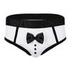 ACSUSS Mens Sexy Tuxedo Bow Tie Thongs Lingerie Bikini Briefs Underwear White X-Large(Waist 35.0-43.0"/88-110cm) view 1
