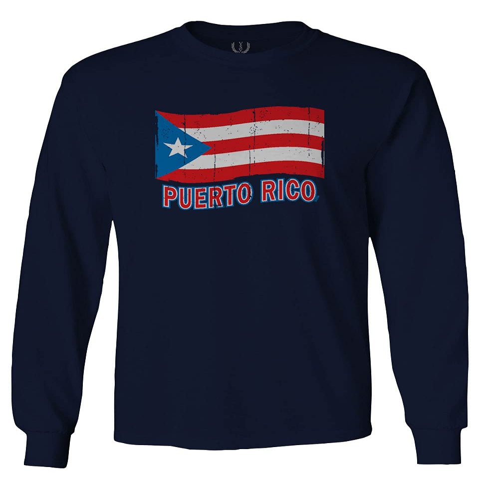 0037 Bandera Puerto Rico Flag Boricua Puerto Rican Nuyorican Pride Men's Long Sleeve t Shirt (Navy Blue, Small)
