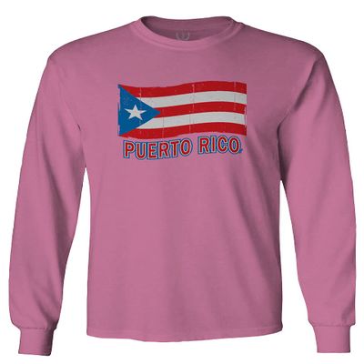 0037 Bandera Puerto Rico Flag Boricua Puerto Rican Nuyorican Pride Men's Long Sleeve t Shirt (Pink 2X Large)