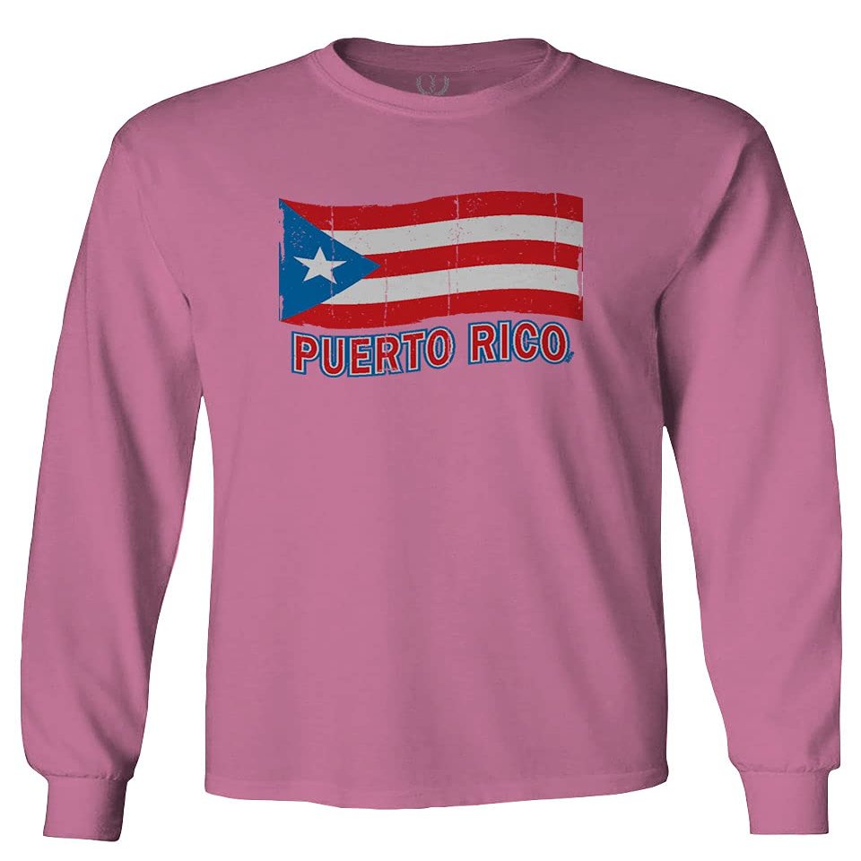 0037 Bandera Puerto Rico Flag Boricua Puerto Rican Nuyorican Pride Men's Long Sleeve t Shirt (Pink 2X Large)