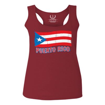 0037 Bandera Puerto Rico Flag Boricua Puerto Rican Nuyorican Pride Women's Tank Top Racerback (Maroon, Medium)