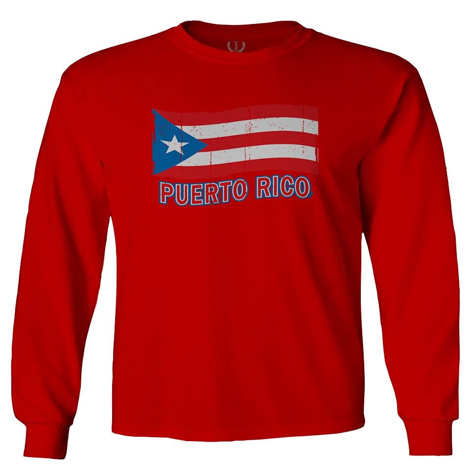 0037 Bandera Puerto Rico Flag Boricua Puerto Rican Nuyorican Pride Men's Long Sleeve t Shirt (Red, Small)