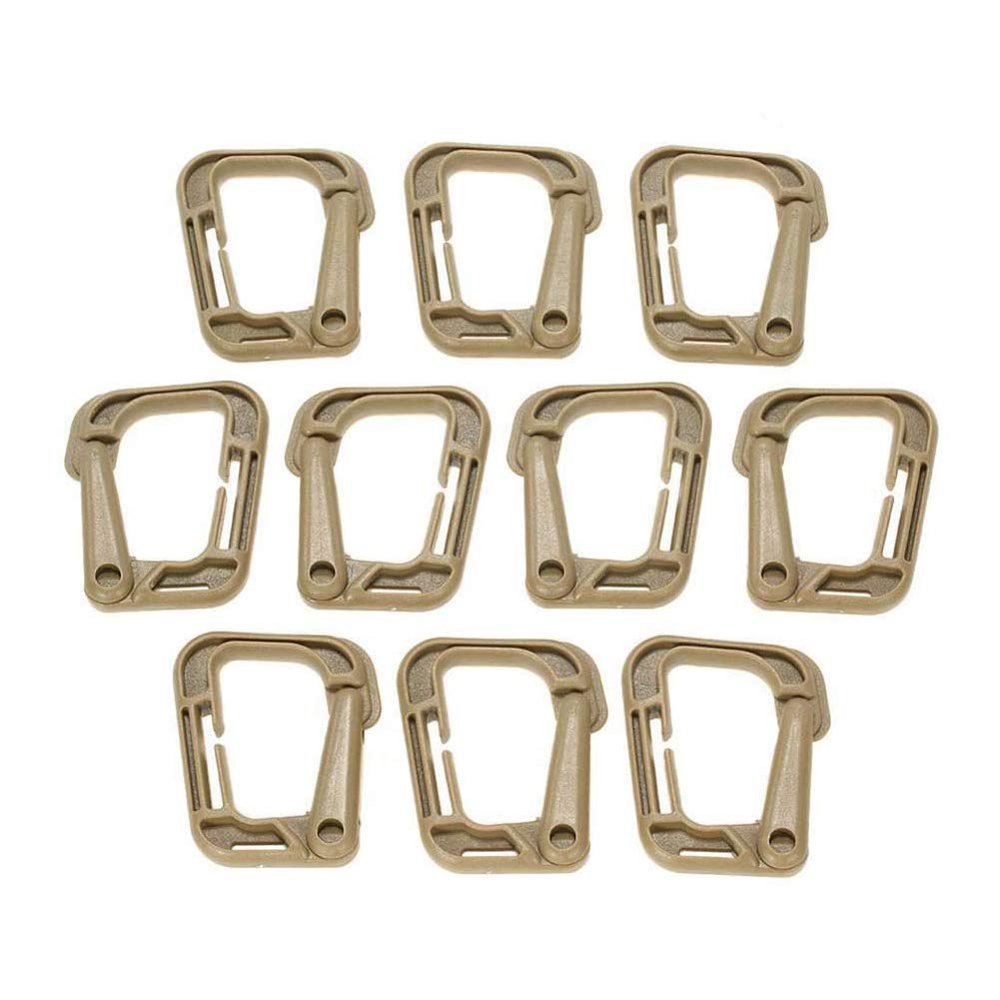 AKOAK 10 Pack Multipurpose Coyote Tan D-Ring Plastic Buckle Locking Hanging Hooks Backpack Hanging Locks Snap Keychains for Backpack Straps Webbing Paracord Bracelet Outdoor Tool