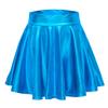 EXCHIC Women's Shiny Metallic Wet Look Stretchy Flared Mini Skater Skirt (S, Lake Blue) view 1