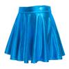 EXCHIC Women's Shiny Metallic Wet Look Stretchy Flared Mini Skater Skirt (S, Lake Blue) view 3