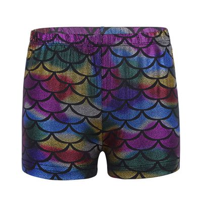 Agoky Kids Girls Shiny Fish Mermaid Scales Printed Dance Gymnastic Workout Shorts Colorful 3-4