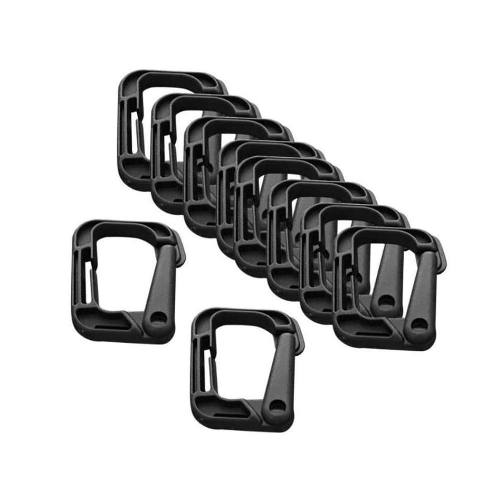 AKOAK 10 Pack Multipurpose Black D-Ring Plastic Buckle Locking Hanging Hooks Backpack Hanging Locks Snap Keychains for Backpack Straps Webbing Paracord Bracelet Outdoor Tool