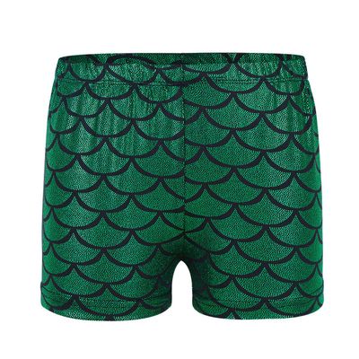 Agoky Kids Girls Shiny Fish Mermaid Scales Printed Dance Gymnastic Workout Shorts Green 3-4