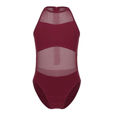Agoky Little Big Girls Mesh Splice Dance Clothing Set Camisole Retro Gymnastics Leotard Unitard Biketard Ballet Dancewear Burgundy 3-4 Years