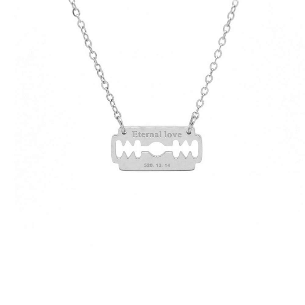 AOCHEE Stainless Steel Razor Blade Pendant Charm Necklace 3 Colors Engraved Unisex Jewelry 18"