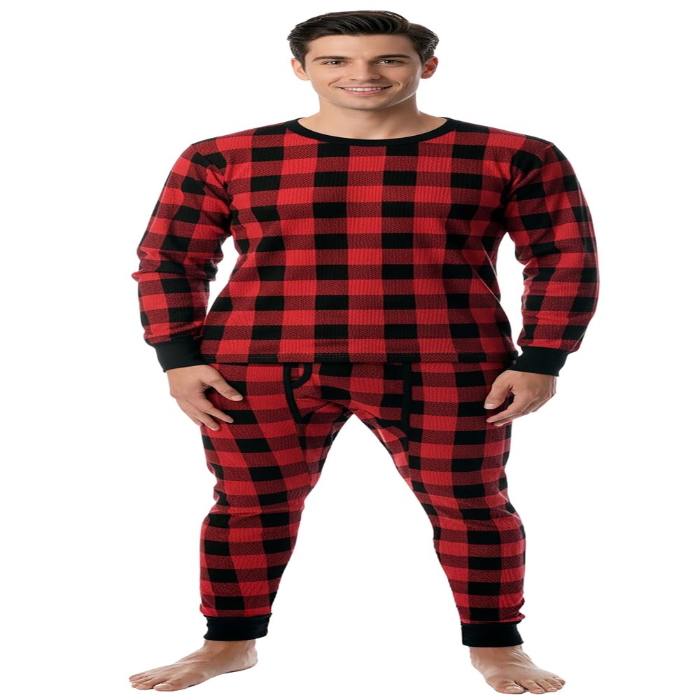 At The Buzzer Mens Printed Thermal Set 95966, Buffalo Plaid Red Black, XX-Large