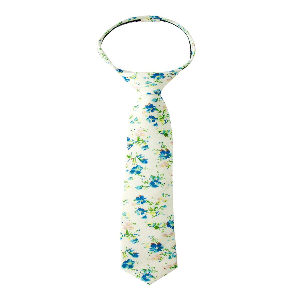 Spring Notion Boys' Cotton Floral Skinny Zipper Tie, Light Blue Large