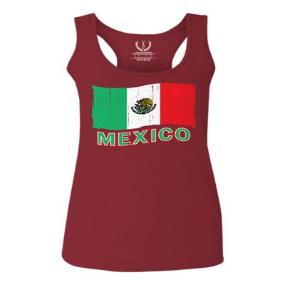 0038. Distressed Bandera Mexico Mexican Flag Coat of arms Mexicano 5 de Mayo Women's Tank Top Racerback (Maroon, Small)