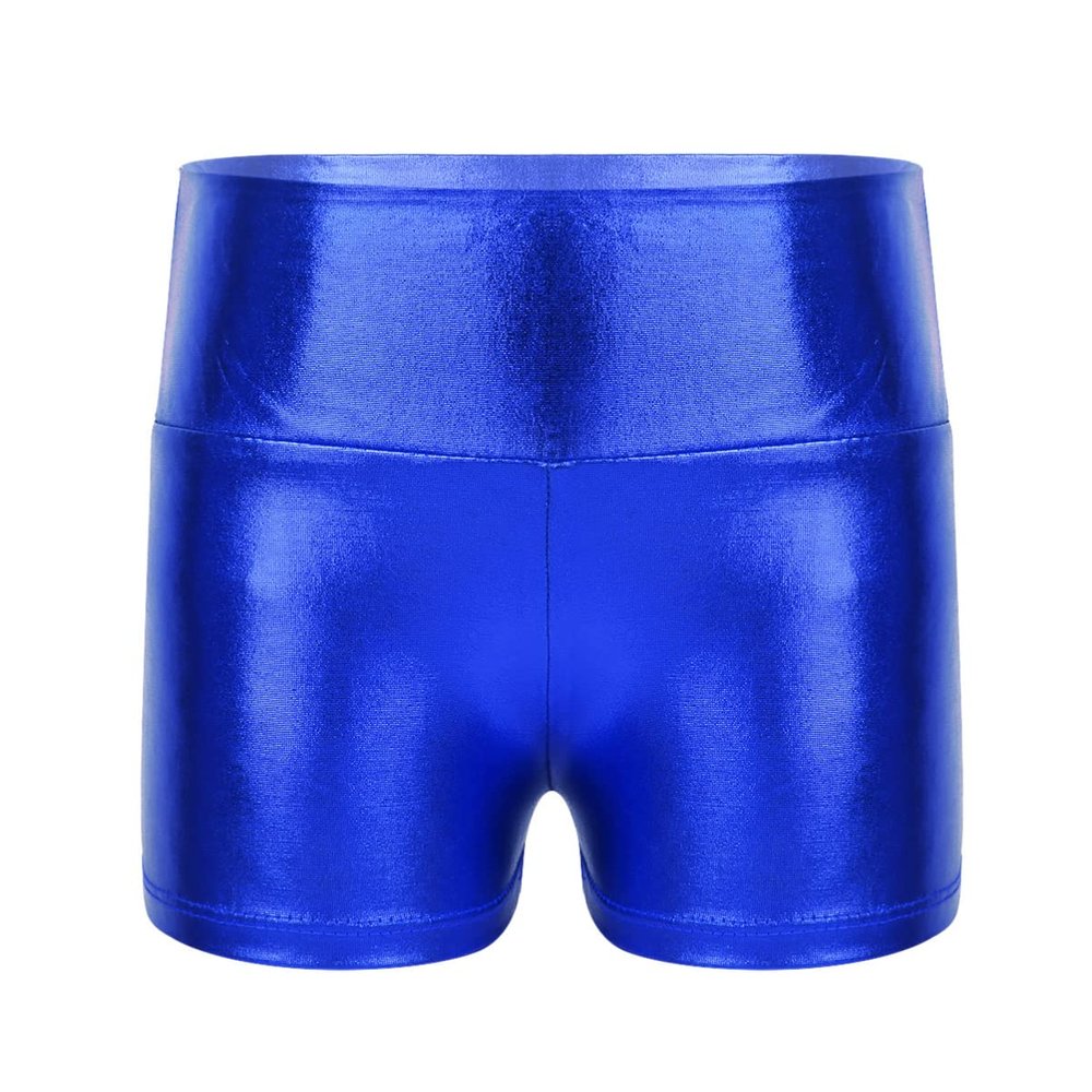 CHICTRY Kids Girls Metallic Shiny Stretch High Waisted Athletic Booty Dance Shorts Blue 7-8