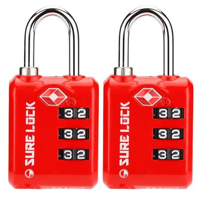 SURE LOCK TSA Approved 3 Digit Luggage Locks with Zinc Alloy Body and Hardened Steel Shackle to Lock Travel Suitcase (RED 2 Pack)