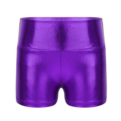 CHICTRY Kids Girls Metallic Shiny Stretch High Waisted Athletic Booty Dance Shorts Purple 7-8