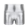 CHICTRY Kids Girls Metallic Shiny Stretch High Waisted Athletic Booty Dance Shorts Silver 12-14 view 1
