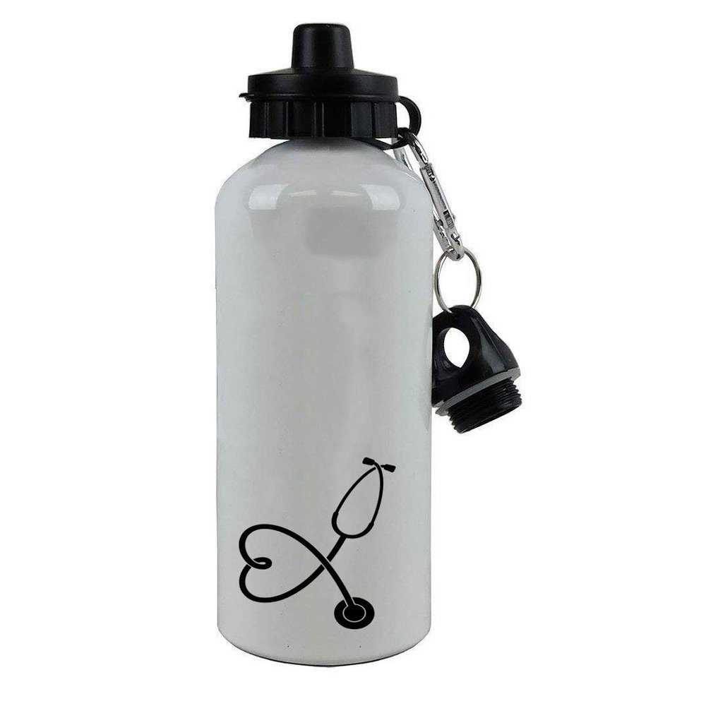 Personalized Custom Stethoscope Graduation - Add your School Name/Graduation Date - Aluminum White Finish 20 Ounce 600ML Sport Water Bottle, 2 Lids (Blue) (Black)