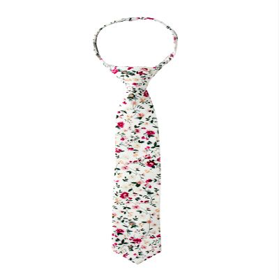 Spring Notion Boys' Cotton Floral Skinny Zipper Tie, White Small