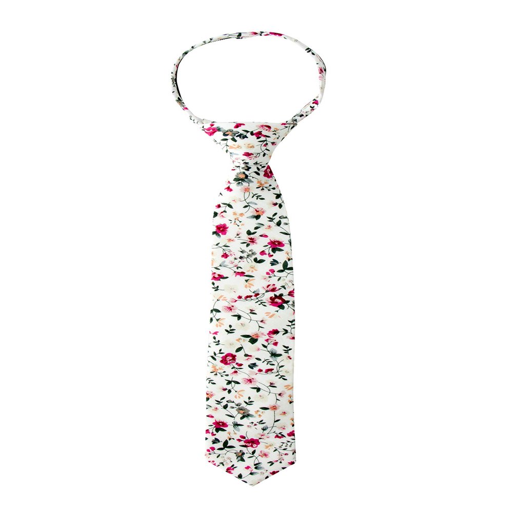Spring Notion Boys' Cotton Floral Skinny Zipper Tie, White Small