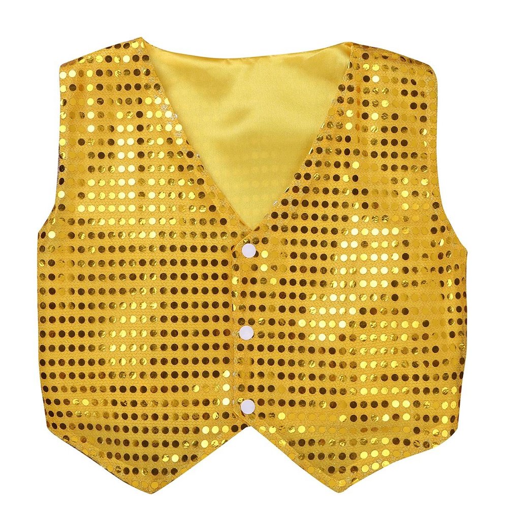 Agoky Kids Boys Glittery Sequined Vest Jacket Shiny Waistcoat for Prom Dance Stage Performance Gold 7-8