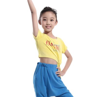 11521213 Girls Dance Practice Tied Kids Dance Top Dancewear Baiwu (L/C 140, Yellow)