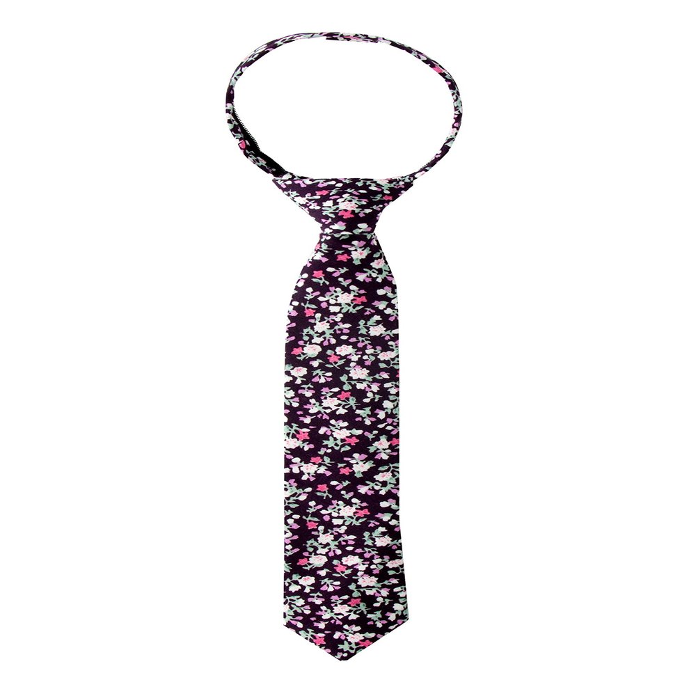 Spring Notion Boys' Cotton Floral Skinny Zipper Tie, Purple Small