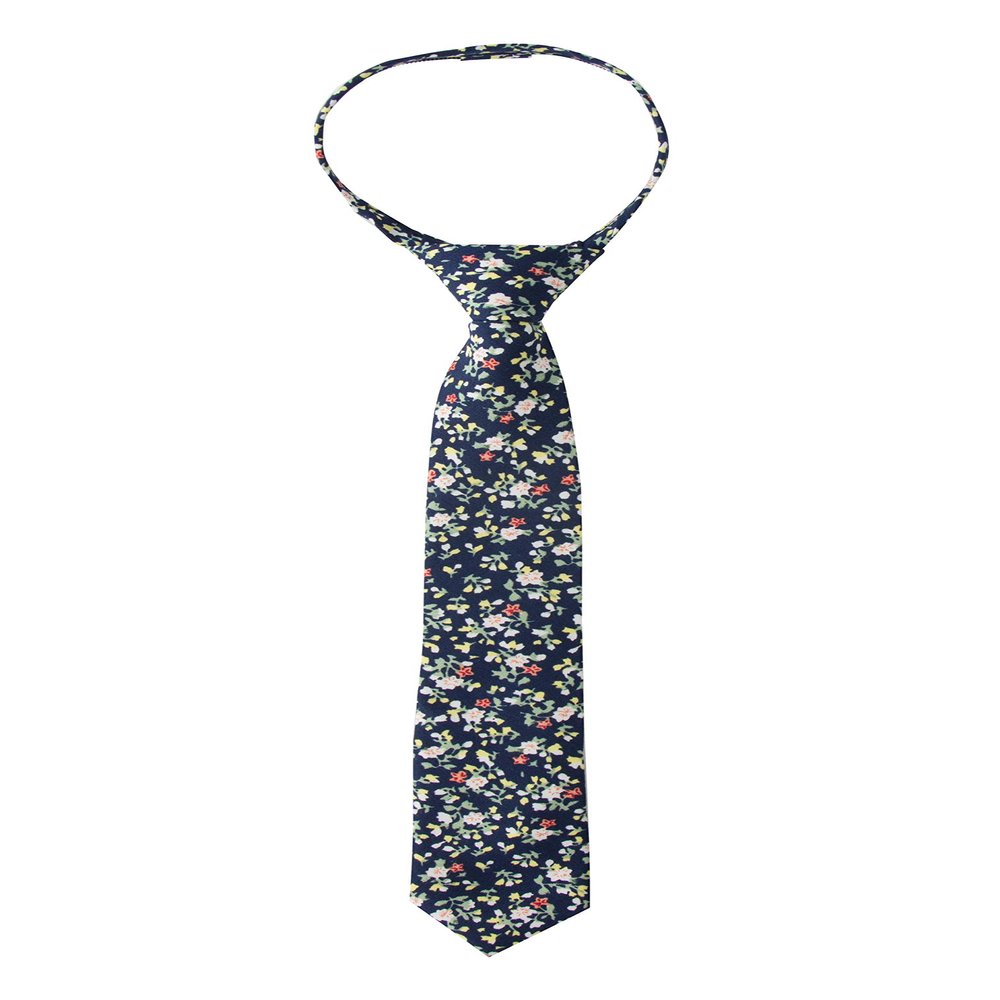 Spring Notion Boys' Cotton Floral Skinny Zipper Tie, Navy Medium