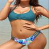 SHEKINI Women's Strappy Halter Bikini Set Floral Printed Two Piece Swimsuits Ruched Bathing Suits (Forest Green,X-Large) view 3