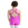 FEESHOW Kids Girls Strappy Back Gymnastics Tank Leotard Unitard Biketard for Athletic Sports Dancing or Swimming Neckline Cross Rose Red 5-6 view 2