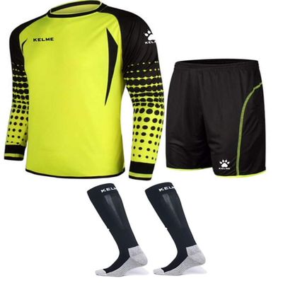KELME Soccer Goalie Jersey Padded Uniform Kit - Goalkeeper Jersey, Shorts & Socks - Mens Football Padded Shirt - Kids and Adult Sizes (Yellow, Large)