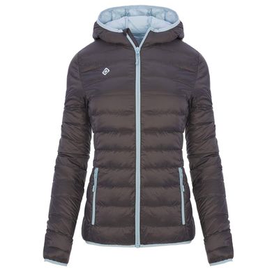 Izas Montafon Women's Padded Down Hooded Jacket (Large, Dark Grey/Sky Blue)