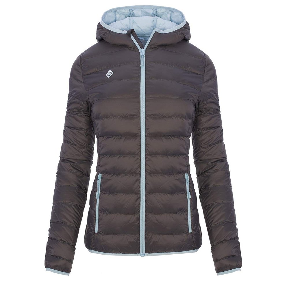 Izas Montafon Women's Padded Down Hooded Jacket (Large, Dark Grey/Sky Blue)