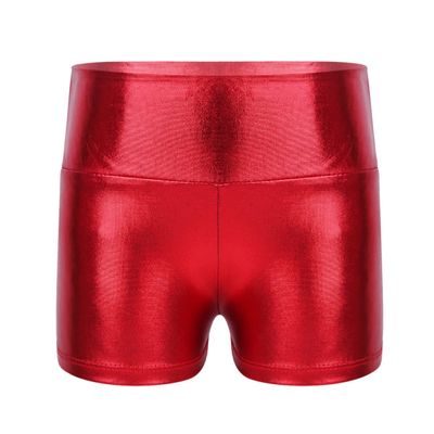 CHICTRY Kids Girls Metallic Shiny Stretch High Waisted Athletic Booty Dance Shorts Red 8-10